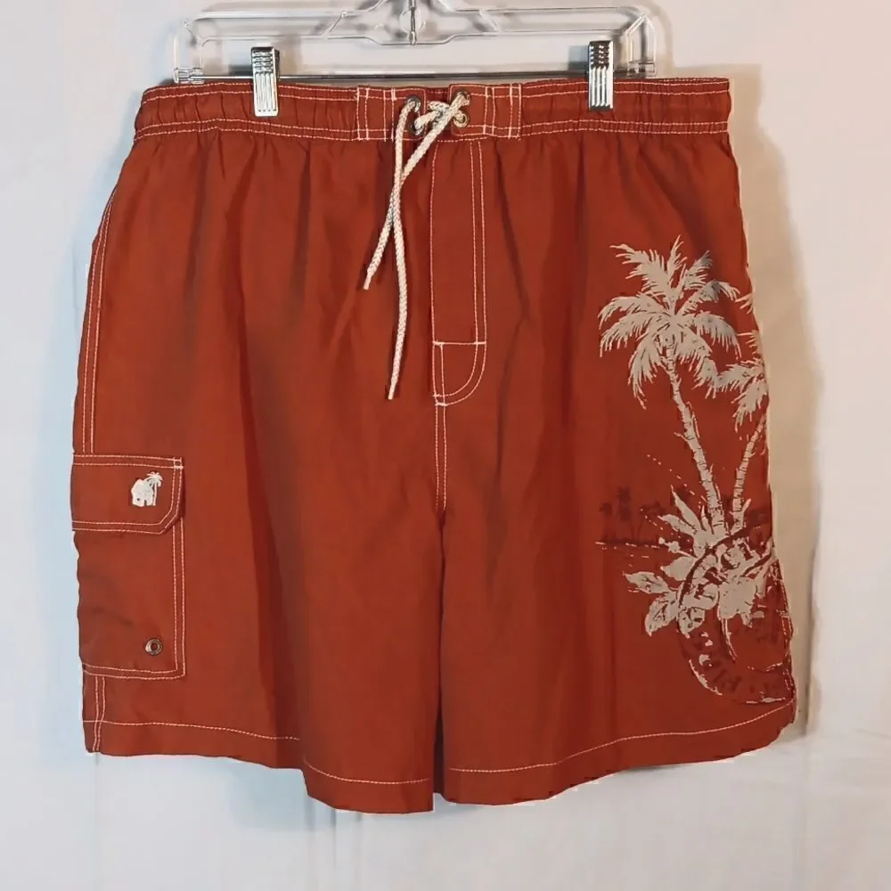 Caribbean Joe Hawaiian Print Men's Swim Trunks